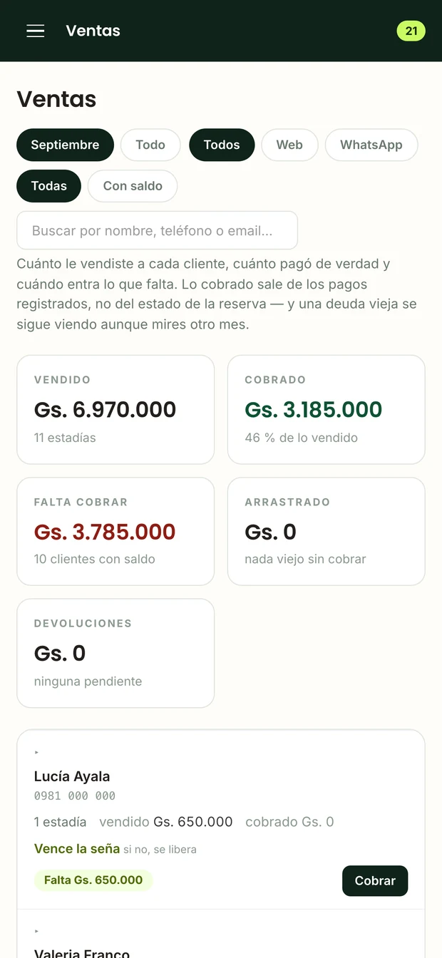 La pantalla de ventas vista en un celular
